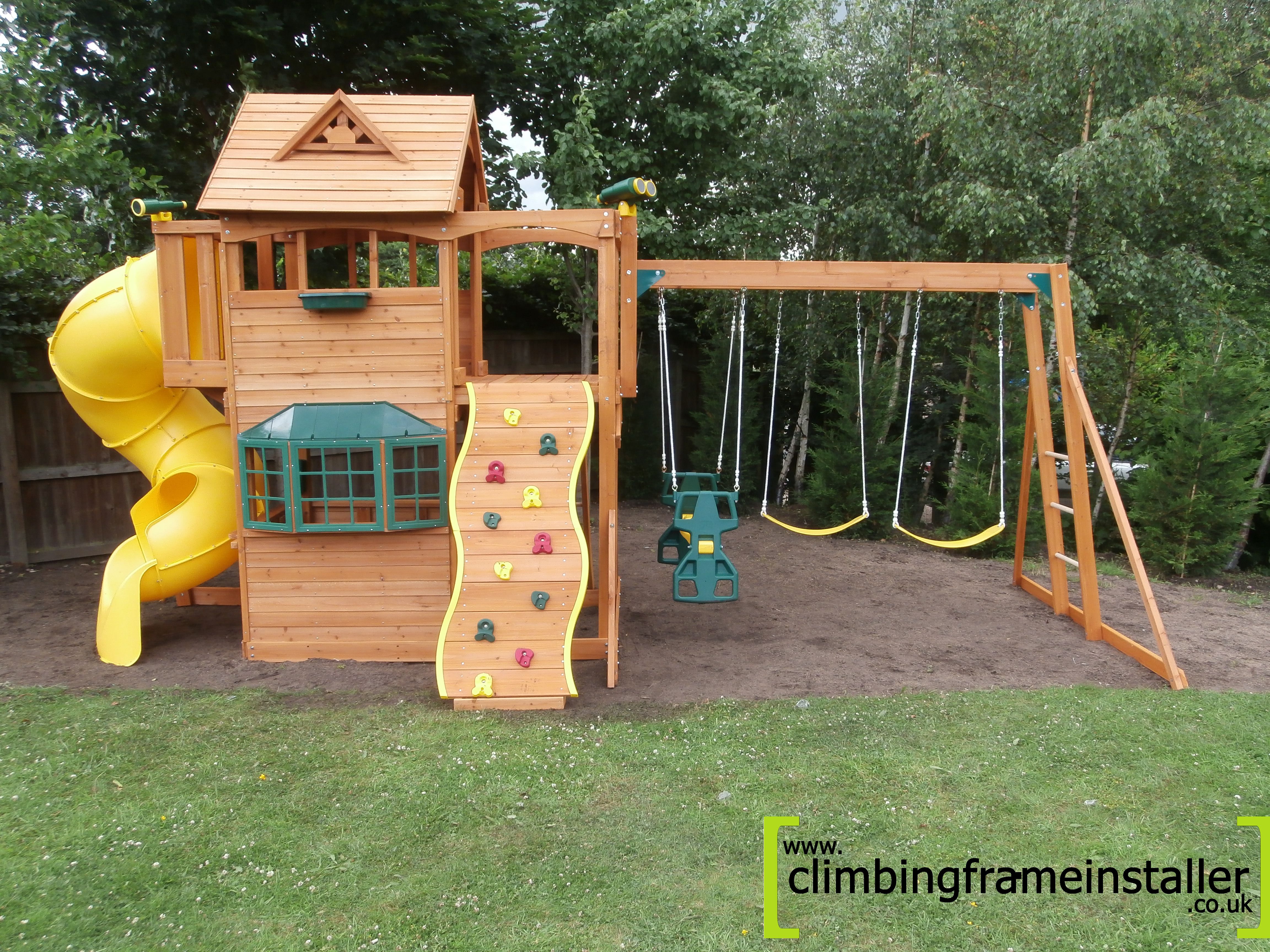wooden climbing frames with slide